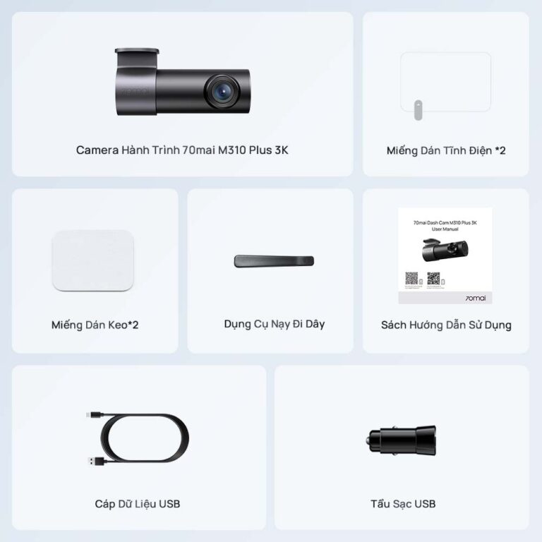 Trọn bọ sản phẩm camera hành trình 70mai M310 Plus