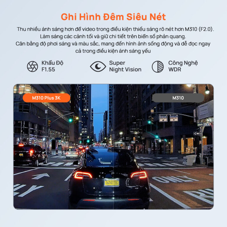 Khả năng ghi hình ban đêm sắc nét trên 70mai M310 Plus 3K