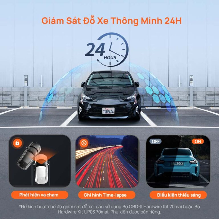 tính năng giám sát đỗ xe 24h trên 70mai M310 Plus 3K