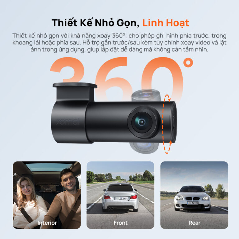 70mai M310 Plus 3K thiết kế nhỏ gọn. ống kính xoay 360 độ