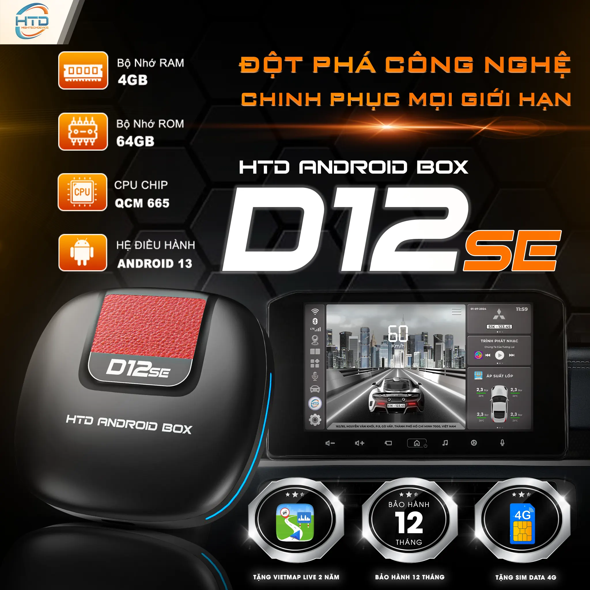 HTD SMART ANDROID BOX CHO Ô TÔ D12SE