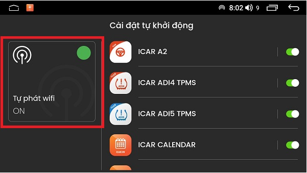 Cài đặt tự phát Wifi khi khởi động xe. 